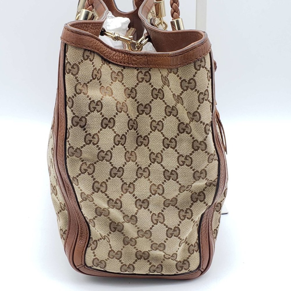 100% Authentic Gucci Leather Canvas Brown Tote Bag - Picture 3 of 16